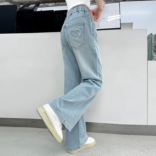 Kids 𝐘2K Heart Denim Pants Cute Print Elastic High Waist Wide Leg Jeans Girls Fall Straight Casual Loose Trousers3
