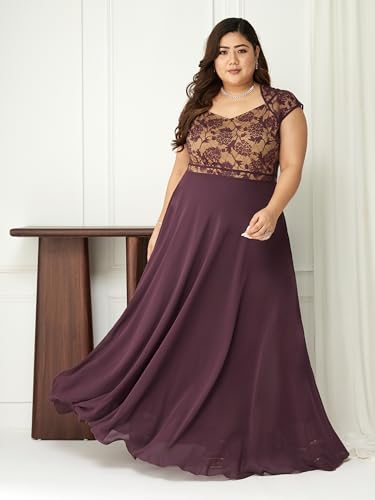 Image of Miss Chase A+ Women's Floral Printed Relaxed Fit V -Neck 3 /4Th Sleeve Georgette Maxi Dress