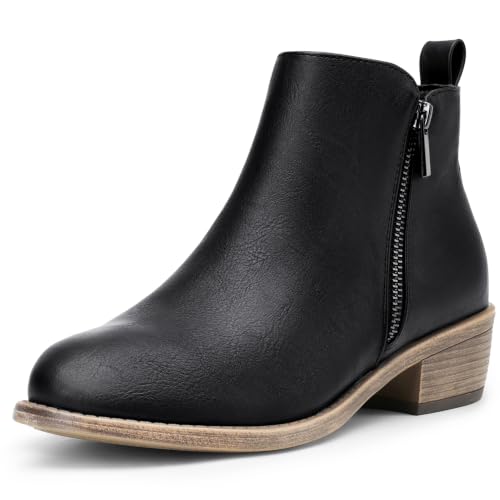 Image of Jeossy Women's Ankle Boots, Casual Round Toe Low Heel Zip Short Booties
