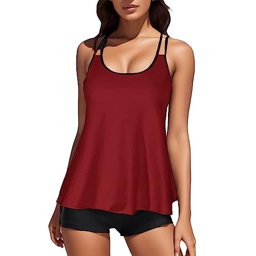 Tankini de dos piezas para mujer, traje de baño con tankini top y bragas bikini, traje de baño para mujer, traje de baño tankini para mujer con estampado animal, 11-rojo, XL