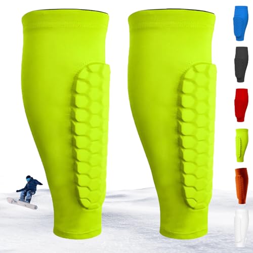 Shindefender - Espinilleras defensoras de espinilleras, manga de compresión con almohadillas de panal, mangas de espinilleras de fútbol, espinilleras para niños y adultos (verde, S (edad 7-10))