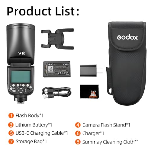 Image of Godox V1 V1Pro C Round Head Flash Canon Camera TTL Speedlight, 1 /8000 HSS 500 Full Power Flashes, 1.3s Recycle Time, 2.4G Wireless for Canon EOS Cameras (Godox V1Pro-C Without SU-1)