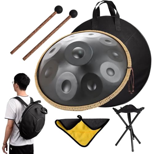 Instrumento Handpan, 22 pulgadas, 10 tonos, tambor de acero negro
