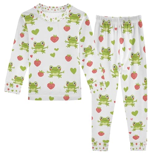 senya Frog with Strawberry Pajamas Set Long Sleeve Soft Cotton Sleepwear 2 Piece