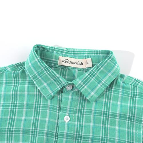 Image of Noomelfish Girls Long Sleeve Plaid Button Down Shirt Tie Front Blouse Tops, Light Green Plaid, Size 9-10 Years