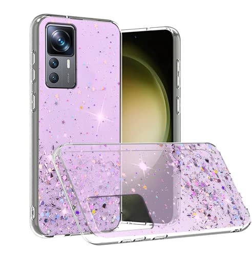 Compatible con Funda Xiaomi 12T Pro Glitter Transparente Verde,Xiaomi 12T Fundas Silicona Transparente Soft TPU Mujer Protección Anti-Arañazos Fina Case (Violeta)