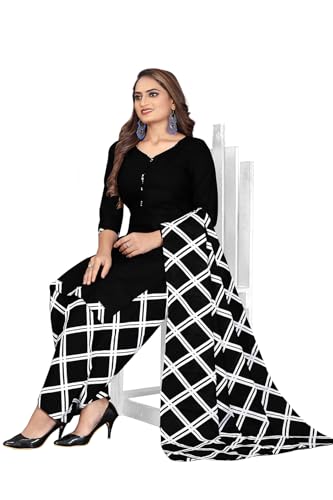 Image of Monira Black Cotton Blend Printed Salwar Suit (Ready To Wear S-Size)