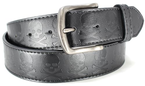 Skull and Bones Leather Belt Strap and Metal Buckle 1.5" Wide with Snaps - Rock Punk Cross Pirate Jolly Roger3