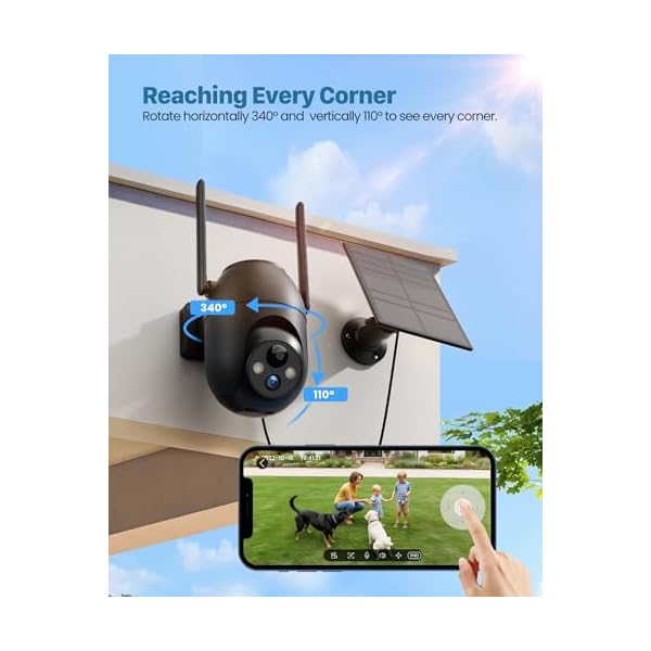 Security Cameras Wireless Outdoor: Solar Cameras for Home Security Battery Wifi Cameras Outside Surveillance Camera PTZ 360° CCTV Camera System with Color Night Vision Motion Sensor Alarm(Not 5G Wifi) - Image 3