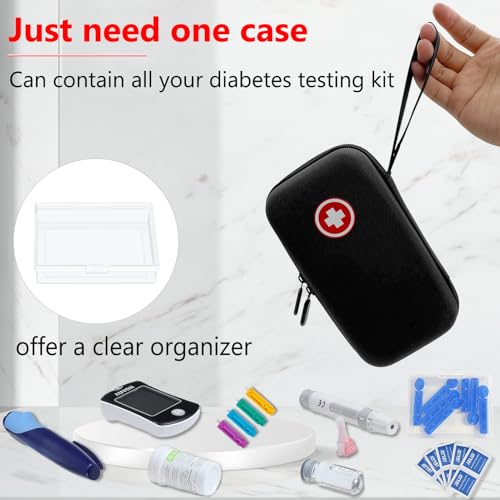 Diabetic Supplies Travel Case, Carrying Case Organizer For Diabetes Testing Kit, Blood Glucose Monitor Kit with Meter, Blood Sugar Test Strips, Lancets, Lancing Device, Alcohol Wipe (Case Only) - Image 3