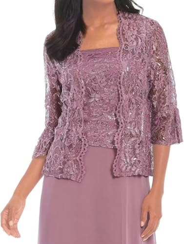 2 Pieces Mother of The Bride Dresses for Wedding Lace Appliques Chiffon Formal Dress with Jacket He60443