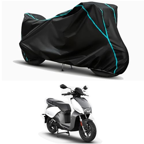 Image of Waterproof Bike Body Cover Compatible for | Hero Electric V1 Pro | Taffeta Fabric, Sky Piping Design, Bottom Elastic Fit | Dustproof, Sun UV & Rain Protection for All Weather.