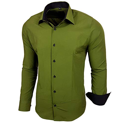 Baxboy - Camisa de manga larga para hombre, de corte ajustado, fácil de planchar, para trajes, trabajo, bodas, tiempo libre, R-44 caqui XXXL