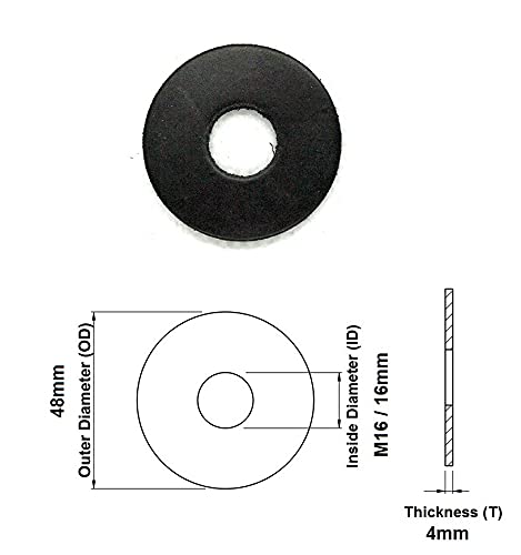 TERF® 10 Pcs Black Rubber Penny Washer M16 / 16mm X 48mm X 4mm Penny Washers Size: 16mm Inside Diameter (Hole) X 48mm Out Side Diameter X 4mm Thickness - Image 3