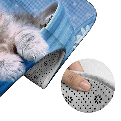 DIRYKILP Badematte + Konturmatte + Toilettendeckelbezug, Süße Tasse Katze 3 Stück Badematte Set, mit rutschfester Klebeunterseite – Bild 6