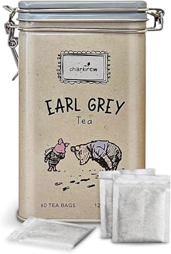 Charbrew Winnie Earl Grey Metal Tea Tin Caddy Gift 60 Teabags Black Tea