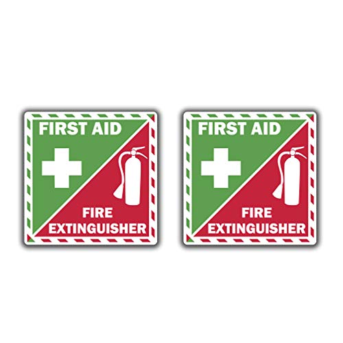First Aid Fire Extinguisher Inside Vinyl Sticker Decal Emergency Safety Kit Set of 2 (3