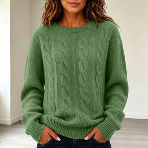 Cable Knit Sweater Women Crew Neck Lightweight Casual Pullover Sweaters - image 3
