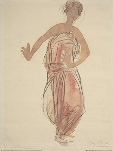 Buyartforless Cambodian Dancer - Brown by Auguste (Rene) Rodin 32x24 Art Print Poster Famous Painting Abstract Figurative Woman Pink Dress