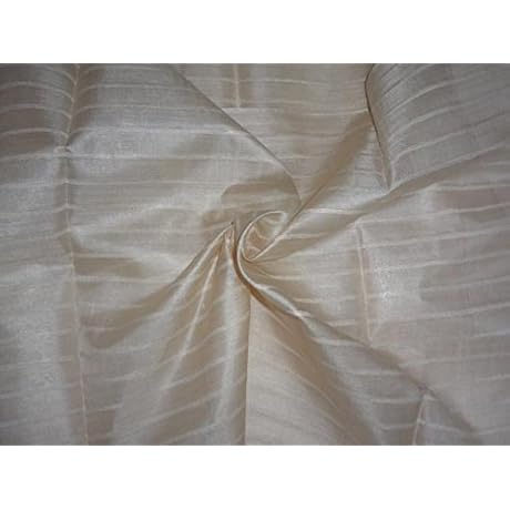 Puresilks Mulberry Tussar Silk Fabric with Silk Stripes