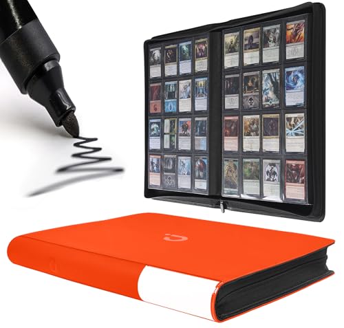 Image of Premium Card Binder 16 Pocket - Fits 1600 Cards,4X4 Ringless Card Album with Sleeves for Trading Cards & Sports Cards(Model C,Bright Orange)