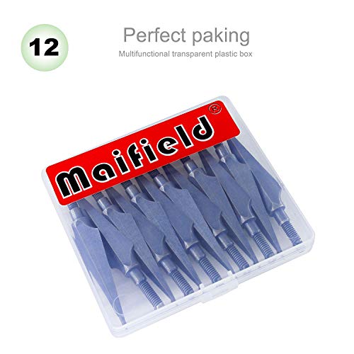 Maifield Broadheads One Piece Broad Head Archery Arrow Head 100/150 Grains 12PCS Screw-in Traditional Outdoor Hunting Tips Compatible for Crossbow and Compound Bow Arrow Shaft (150gr Light Blue) - Thumbnail 2