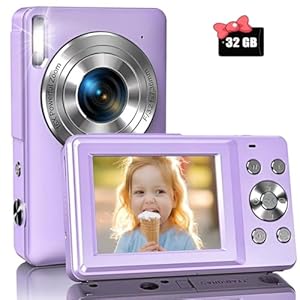 Digital Camera, Kids Camera with 16X Zoom, Flashlight, FHD 1080P 44MP Point and Shoot Digital Cameras with 32GB Card, Lanyard, Small Compact Travel Camera for Kids,Teens Boys Girls, Purple