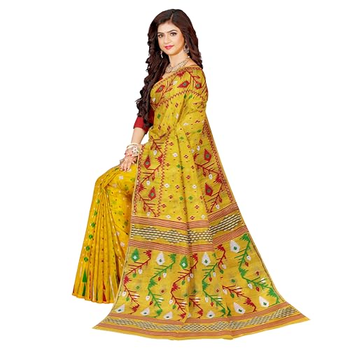 Image of Mayabi Women's Dhakai Jamdani Cotton Silk Saree Traditional Bengali Tant Korat Work, Without Blouse Piece