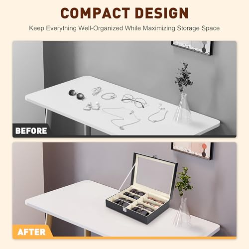 CO-Z Leather Multi Sunglasses Organizer for Women Men, Eyeglasses Eyewear Display Case with 8 Slots, Jewelry Watch Organizer, Sunglasses Jewelry Collection Case, Sunglass Glasses Storage Holder Box4