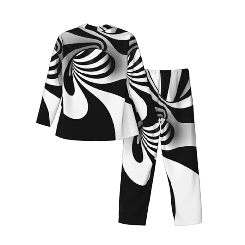 3d Spiral Black And White Mens Pajamas Set Button Down Sleepwear Set Long Sleeve Loungewear With Pockets4