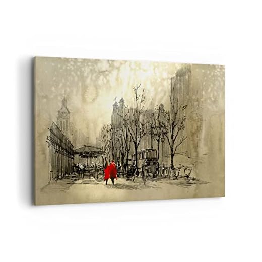 Cuadros Decoracion Salon ciudad mujer amante Lienzos decorativos 120x80cm Cuadro Sobre Lienzo Moderno Dormitorio Cocina Cuadros Pared Imágenes Wall Art Prints Decor Canvas Grande XXL AA120x80-3190