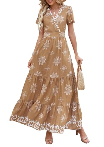 Image of PRETTYGARDEN Womens 2026 Summer Casual V Neck Boho Maxi Dress Flowy Aline Bell Sleeve Tiered Floral Dresses with Pocket