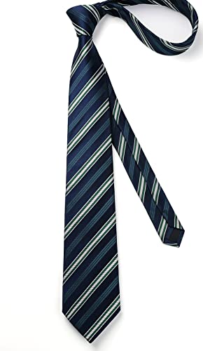 Image of Enlision Mens Ties Stripe Tie and Pocket Square Set Classic Formal Woven Neckties Handkerchief Cufflinks Wedding
