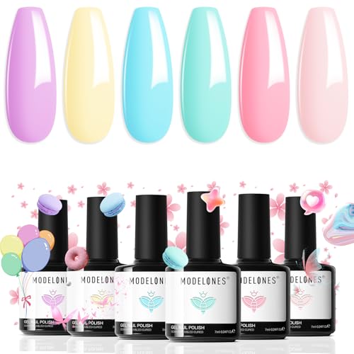 modelones Spring Gel Nail Polish, 6 Colors Pastel Pink Purple Blu...