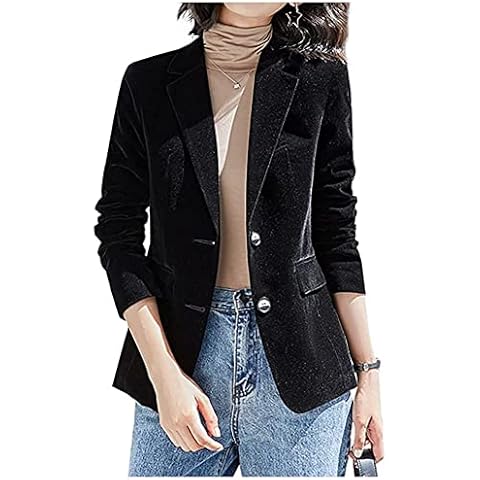 Lazutom Women's Casual Long Sleeve Button Slim Work Office Velvet Blazer Jacket (8, Black) Cover