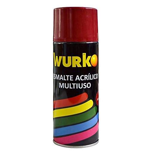 Wurko - Spray Pintura Esmalte Acrílica Rojo Bermellón, Bote 400 ml