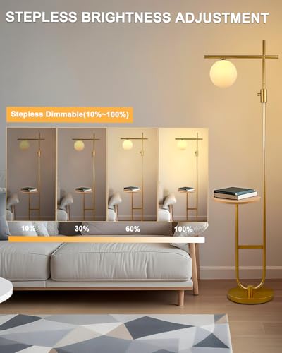 Image of Lightdot 66IN Gold Dimmable Floor Lamps with Table, Modern Standing Tall Lamp with Globe Lampshade, Cross-Shaped Lamp Head U-Pole Base for Living Room /Bedroom /Sofa Beside /Corner Decor(Bulb Included)