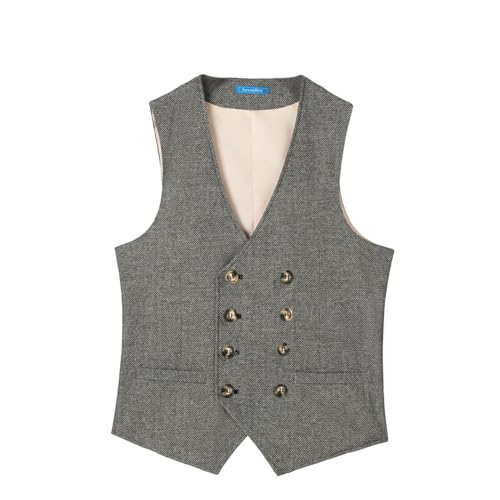 SevenBoy Men's Casual Suit Vest Regular Fit Wool Herringbone Waistcoat For Wedding and Party2