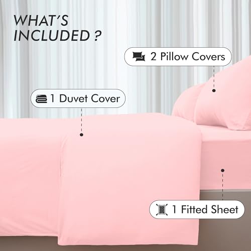 Novo Home Bedding Set King with Fitted Sheet, Duvet Cover & 2 Pillowcases - Baby Pink Microfibre 4 Piece Bed Set - Image 2