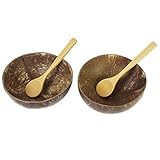 Preminum Coconut Bowls with Spoons by BeeGreeny (Set of 2) - Polished With Coconut Oil - Handmade, Vegan, Natural, Eco Friendly, Reusable Bowl for Breakfast, Serving, Decoration, Party