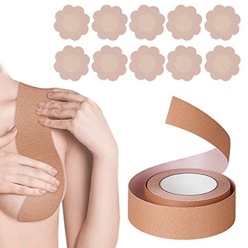 Preisvergleich Produktbild ANBET Brustband und 5 Paar Blütenblatt Nippelabdeckung Medizinisches Körperband DIY Atmungsaktives unsichtbares Brustlift-BH-Band für große Brüste (16,5 Fuß, 50 mm, für alle Tassen)