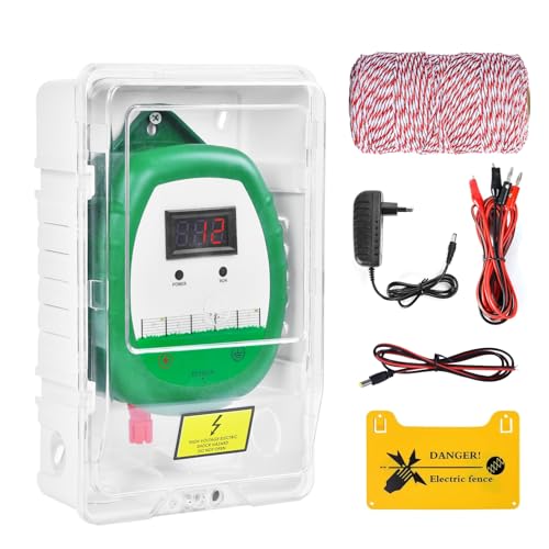 Pastor Eléctrico de 10 km Cercas Eléctrica Kit : 1x Electrificadores + 1x hilo canductores 200 m 2,2 mm² + 1x Estuche impermeable   Cerca Valla Eléctrica para Ganado, Caballos, Aves, Pastor (Verde)