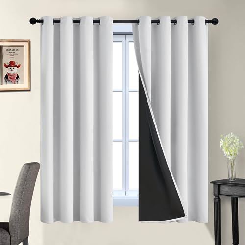 Image of Yakamok Greyish White 100% Blackout Curtains 63 Inches Long, 2 Thick Layers | Blackout Curtains for Bedroom /Living Romm Full Light Blocking Soft Thermal Insulated Drapes for Bedroom 52 inch Wide Each Panel