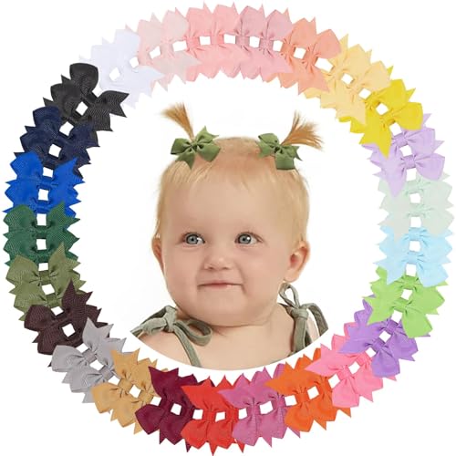 Image of doboi 50PCS 2'' Baby Hair Bows Clips Fully Lined Grosgrain Boutique Solid Ribbon Mini Bows for Girls Teens Infants Kids Toddlers Newborn