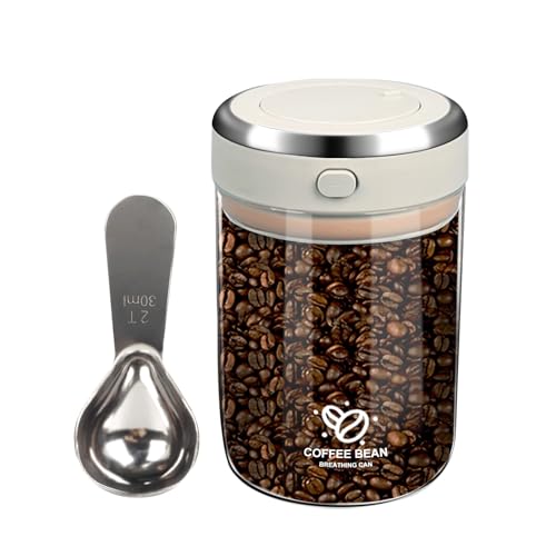 Airtight Coffee Canister with One-way CO2 Valve, Clear Borosilicate Glass Coffee Bean Storage Jar with Date Tracker,Clear Borosilicate Glass Coffee Canister with 30ML Spoon for Coffee Bean (1100 ML)