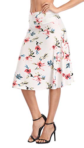 Image of Urban CoCo Women's Ruched High Waist Knee Length Jersey A-Line Stretchy Flared Casual Skirt
