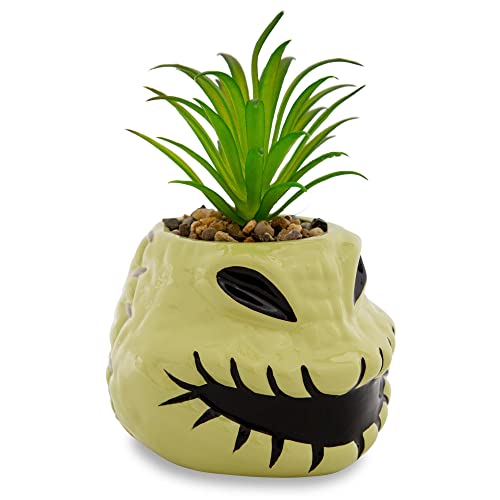 Disney The Nightmare Before Christmas Oogie Boogie 4-Inch Ceramic Mini Planter with Artificial Succulent | Small Flower Pot for Crafts, Faux Indoor Plants for Desk Shelf, Cute Home Decor Trinket Tray