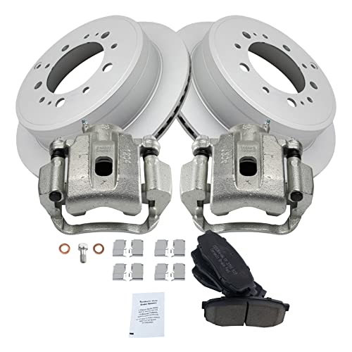 Image of TRQ Rear Ceramic Brake Pad and Rotor Set Includes Calipers Coated