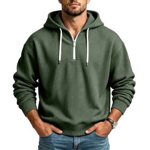 Mens Quarter Zip Hoodie Corduroy Pullover Long Sleeve Sweatshirt Casual - image 2