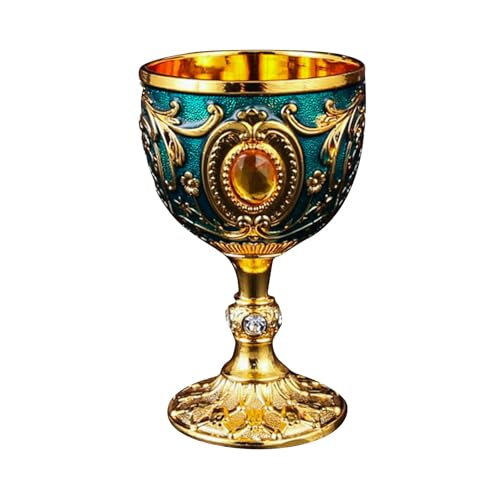 Generisch Mittelalterlicher Weinkelch aus Metall, Handgefertigt, Vintage-Design, Dekorativer Trinkbecher für Zuhause und Bar (Green)